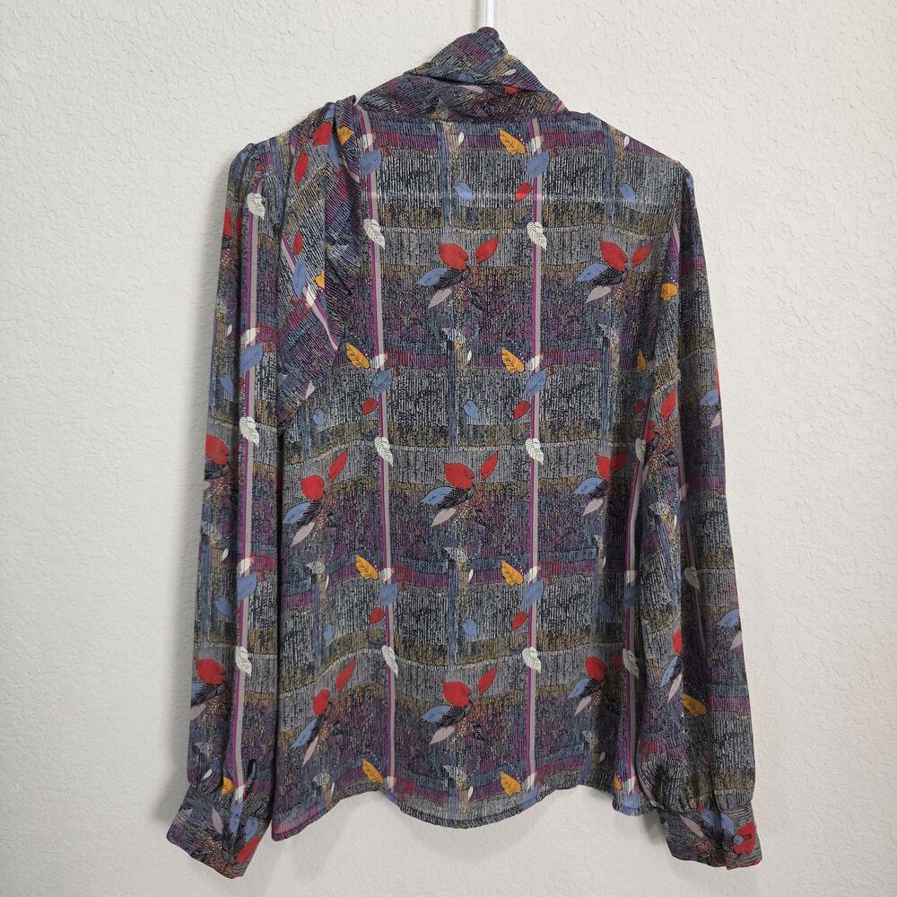 Vintage 80s Blouse Alexandria Womens Large Office Dressy Puff Shoulder Cowl Neck - Picture 3 of 15